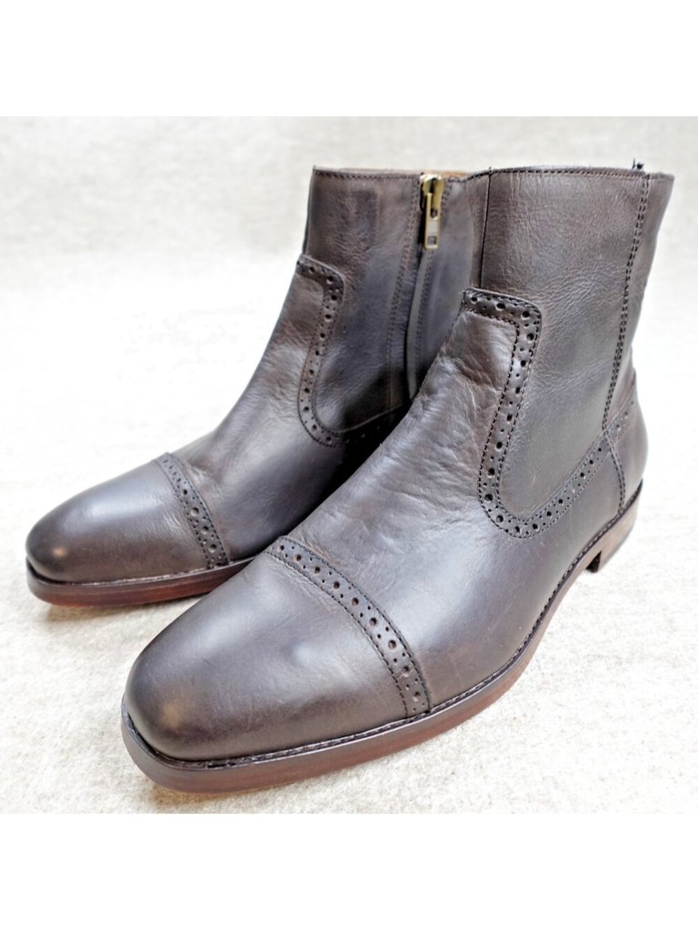 Polo Ralph Lauren Mens Boots 11 Brown Demonte Ankle Side Zip Cap Toe Chelsea